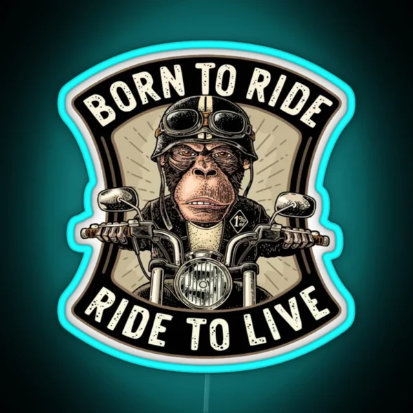 Funny Ape Wearing Motorcycle Helmet RGB Neon Sign