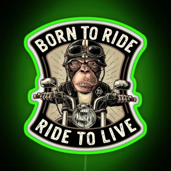 Funny Ape Wearing Motorcycle Helmet RGB Neon Sign