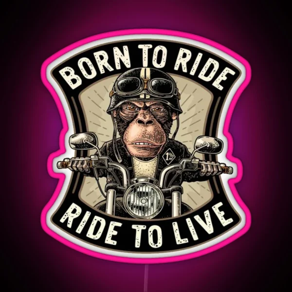 Funny Ape Wearing Motorcycle Helmet RGB Neon Sign