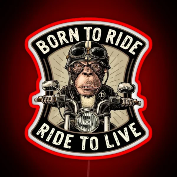 Funny Ape Wearing Motorcycle Helmet RGB Neon Sign