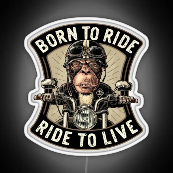 Funny Ape Wearing Motorcycle Helmet RGB Neon Sign