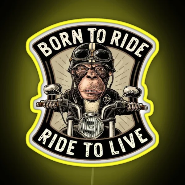 Funny Ape Wearing Motorcycle Helmet RGB Neon Sign