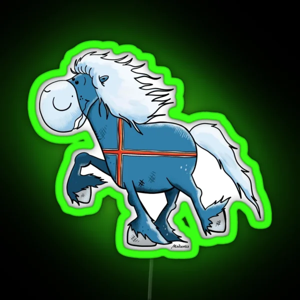 Funny Blue Icelandic Horse Cartoon RGB Neon Sign