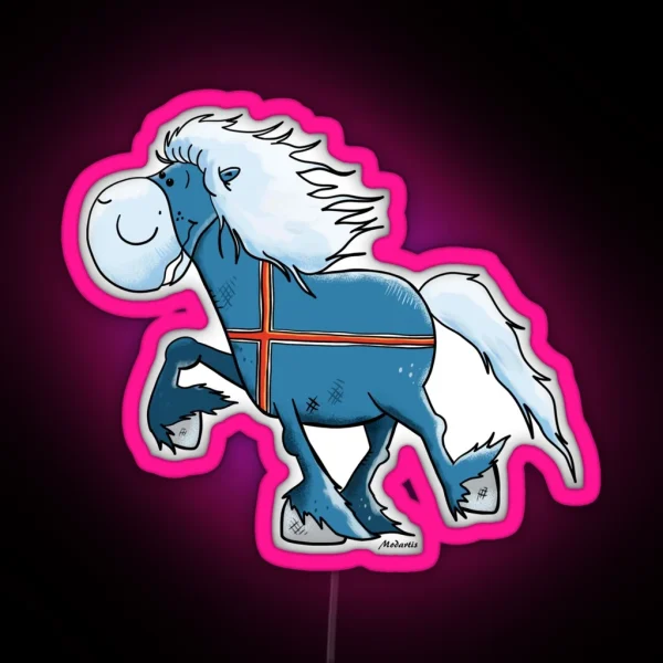 Funny Blue Icelandic Horse Cartoon RGB Neon Sign