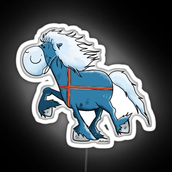 Funny Blue Icelandic Horse Cartoon RGB Neon Sign