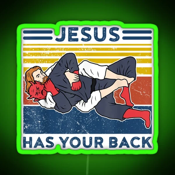 Funny Brazilian Jiu Jitsu Jesus Has Your Back RGB Neon Sign