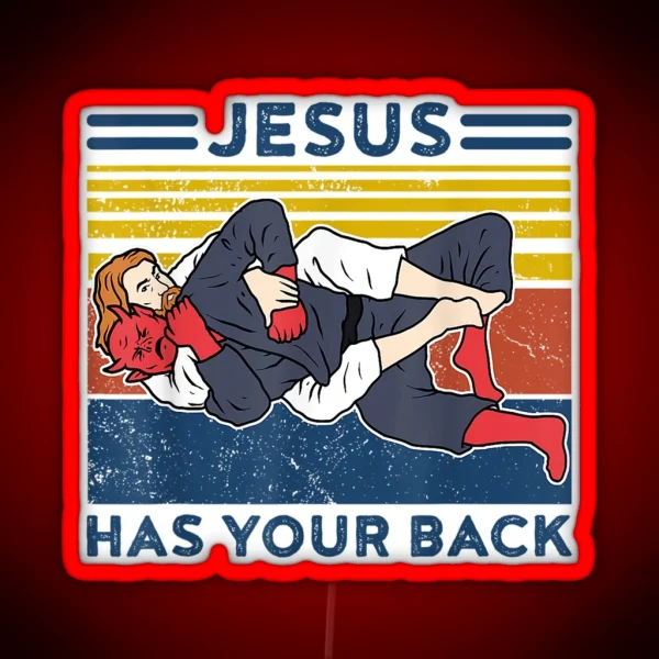 Funny Brazilian Jiu Jitsu Jesus Has Your Back RGB Neon Sign