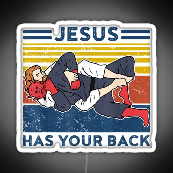 Funny Brazilian Jiu Jitsu Jesus Has Your Back RGB Neon Sign