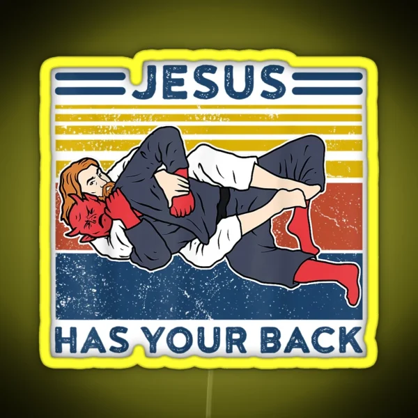 Funny Brazilian Jiu Jitsu Jesus Has Your Back RGB Neon Sign