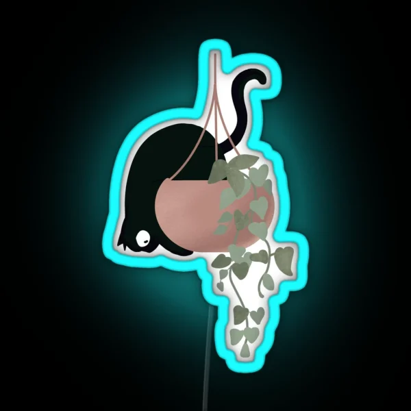 Funny Cat On A Hanging Plant RGB Neon Sign