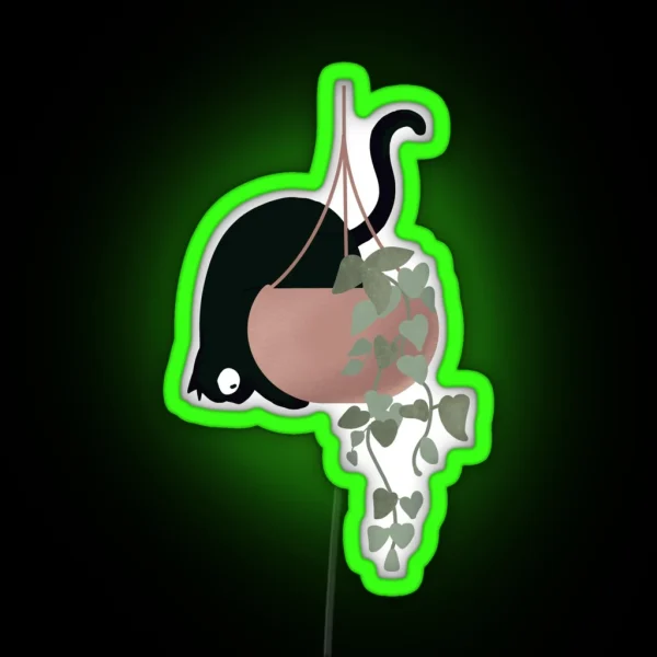 Funny Cat On A Hanging Plant RGB Neon Sign