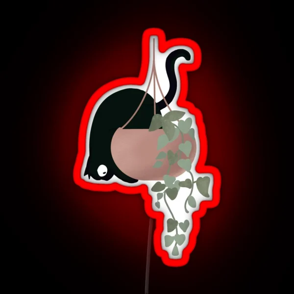 Funny Cat On A Hanging Plant RGB Neon Sign