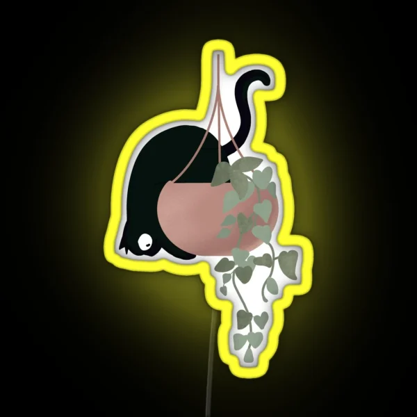 Funny Cat On A Hanging Plant RGB Neon Sign