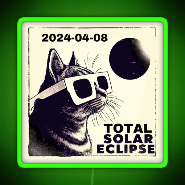 Funny Cat Total Solar Eclipse 2024 RGB Neon Sign