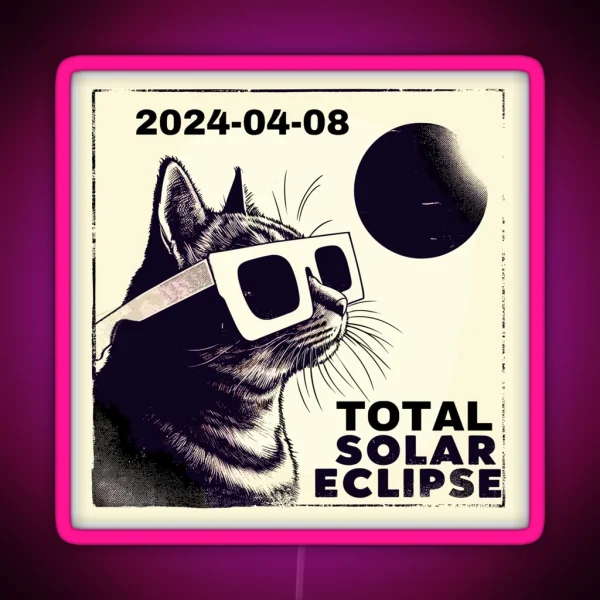 Funny Cat Total Solar Eclipse 2024 RGB Neon Sign
