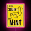 Colorful funny construction site phrase that reads like mint neon