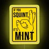 Whimsical construction site humor in a vibrant minty glow