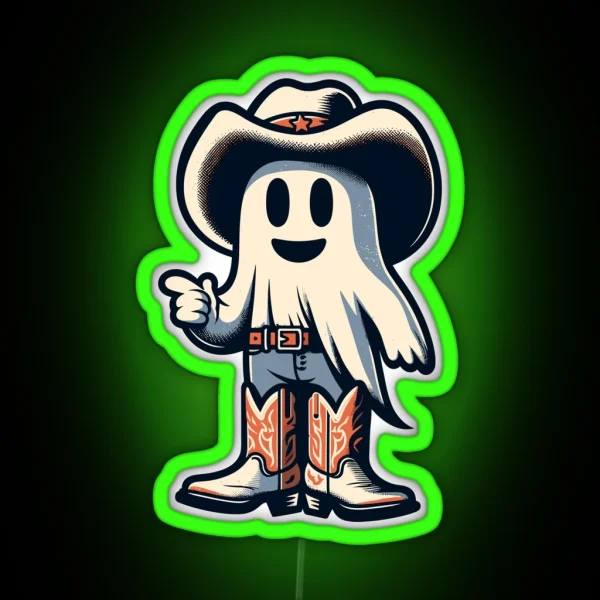 Funny Cowboy Ghost Halloween Party Costume Idea RGB Neon Sign