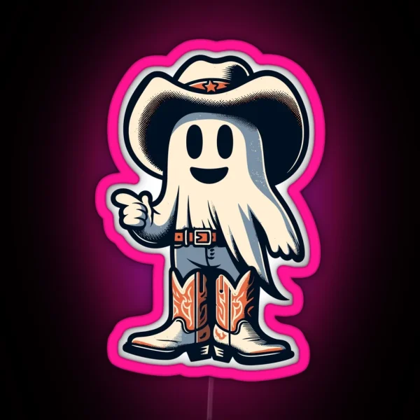 Funny Cowboy Ghost Halloween Party Costume Idea RGB Neon Sign