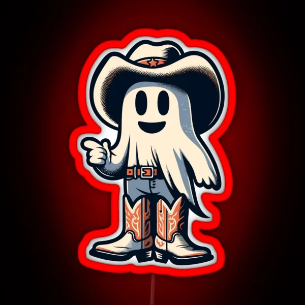 Funny Cowboy Ghost Halloween Party Costume Idea RGB Neon Sign