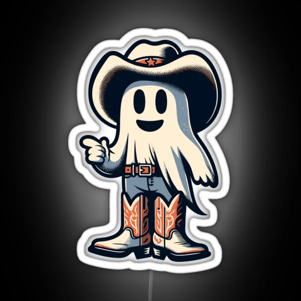 Funny Cowboy Ghost Halloween Party Costume Idea RGB Neon Sign