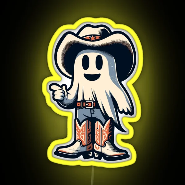 Funny Cowboy Ghost Halloween Party Costume Idea RGB Neon Sign