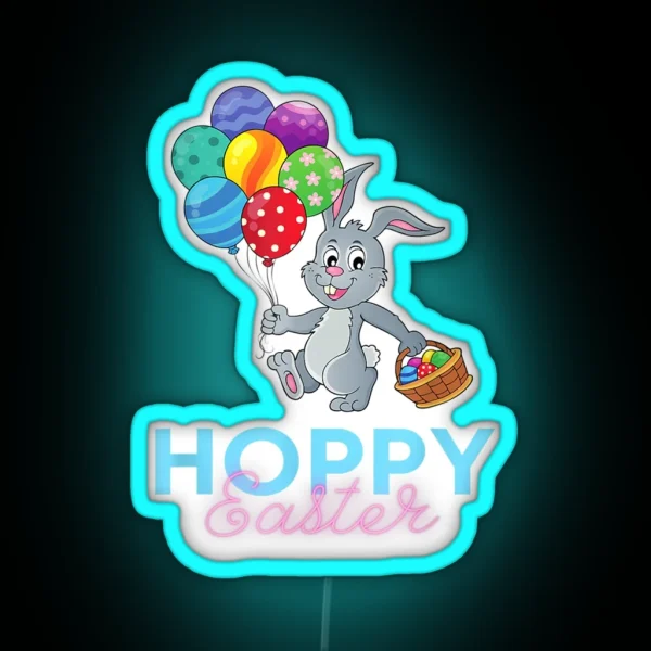 Funny Cute Hoppy Happy Easter Bunny Balloons RGB Neon Sign