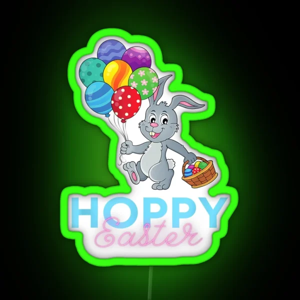 Funny Cute Hoppy Happy Easter Bunny Balloons RGB Neon Sign