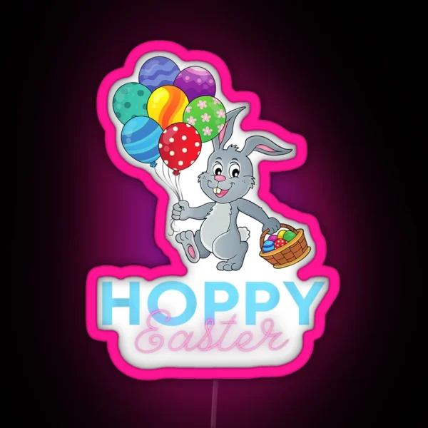 Funny Cute Hoppy Happy Easter Bunny Balloons RGB Neon Sign