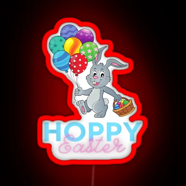 Funny Cute Hoppy Happy Easter Bunny Balloons RGB Neon Sign