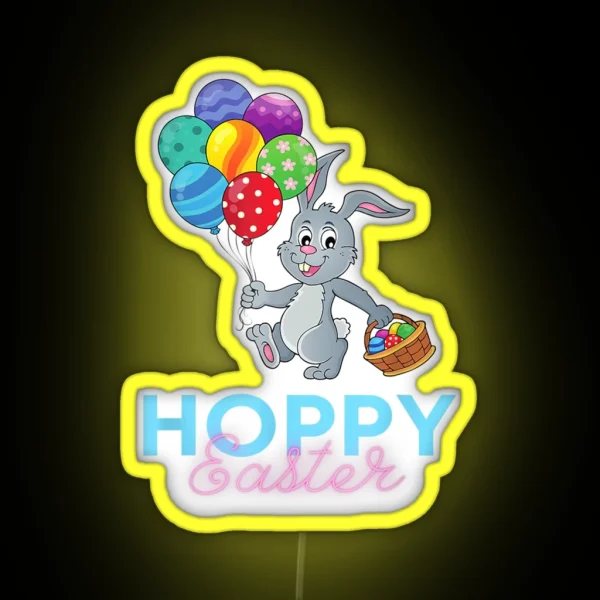 Funny Cute Hoppy Happy Easter Bunny Balloons RGB Neon Sign