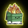 RGB Neon Sign with Humorous 'Fine' Message and Burning Dumpster Design