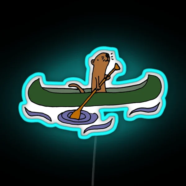 Funny Funky Cool Sea Otter Canoeing RGB Neon Sign