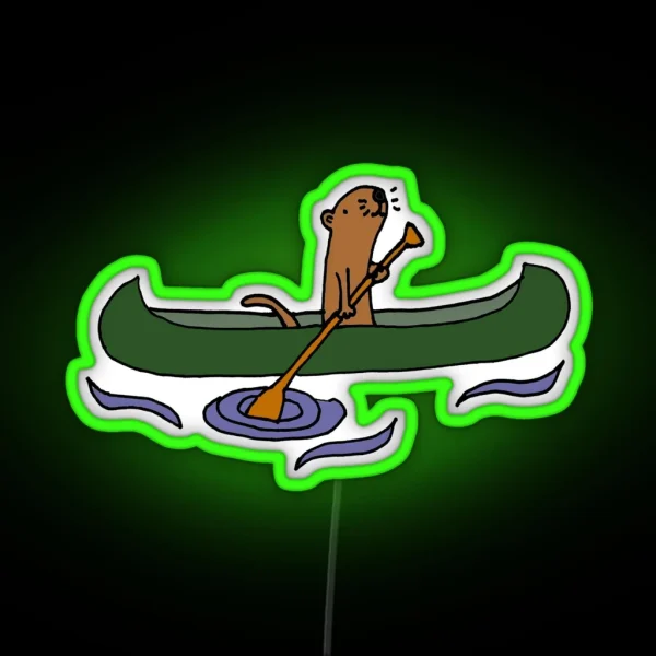Funny Funky Cool Sea Otter Canoeing RGB Neon Sign