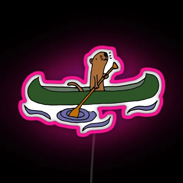 Funny Funky Cool Sea Otter Canoeing RGB Neon Sign