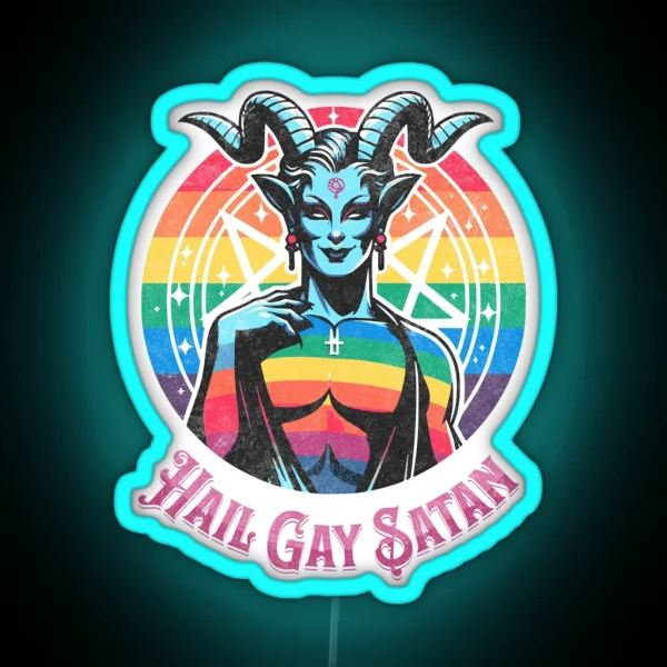 Funny Hail Gay Satan And Hell Is Inclusive LGBT Pride Baphomet RGB Neon Sign