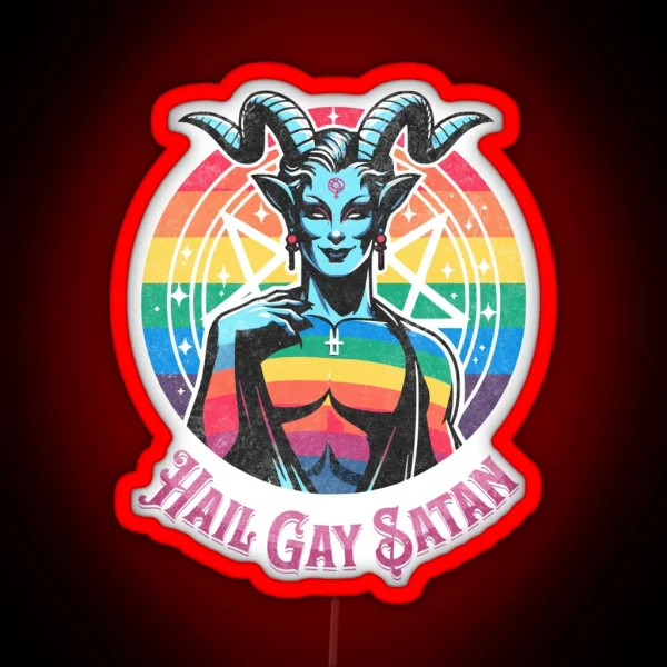 Funny Hail Gay Satan And Hell Is Inclusive LGBT Pride Baphomet RGB Neon Sign