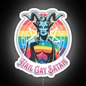 Funny Hail Gay Satan And Hell Is Inclusive LGBT Pride Baphomet RGB Neon Sign