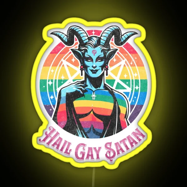 Funny Hail Gay Satan And Hell Is Inclusive LGBT Pride Baphomet RGB Neon Sign