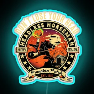 Funny Headless Horseman Urban Legend Halloween RGB Neon Sign