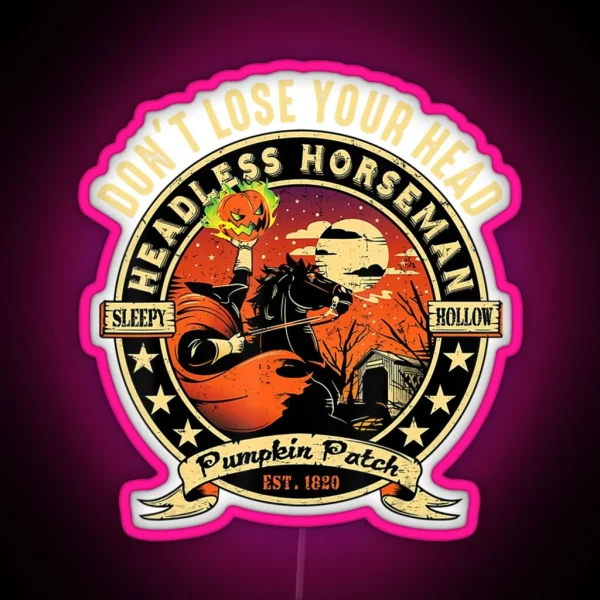 Funny Headless Horseman Urban Legend Halloween RGB Neon Sign