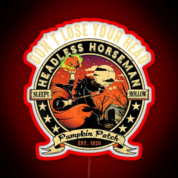 Funny Headless Horseman Urban Legend Halloween RGB Neon Sign