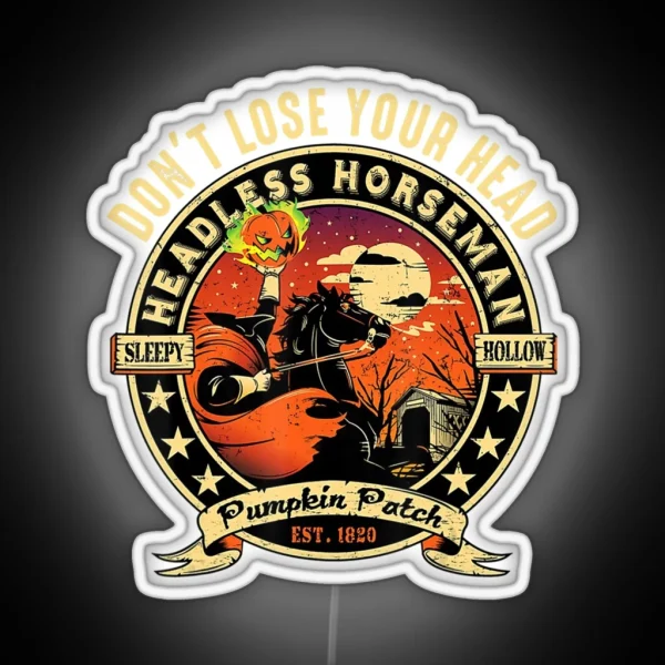 Funny Headless Horseman Urban Legend Halloween RGB Neon Sign