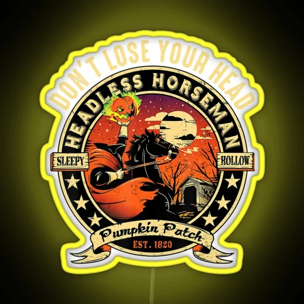Funny Headless Horseman Urban Legend Halloween RGB Neon Sign