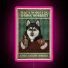 Customizable funny quote RGB neon sign with whiskey loving husky design