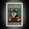 Quirky Whiskey Lover's Neon Sign with Furry Husky Cartoon Character