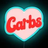 Vibrant RGB Neon Sign with Humorous 'I Love Carbs' Typography