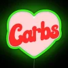 Neon Sign with Humorous 'I Love Carbs' Quote in RGB Color