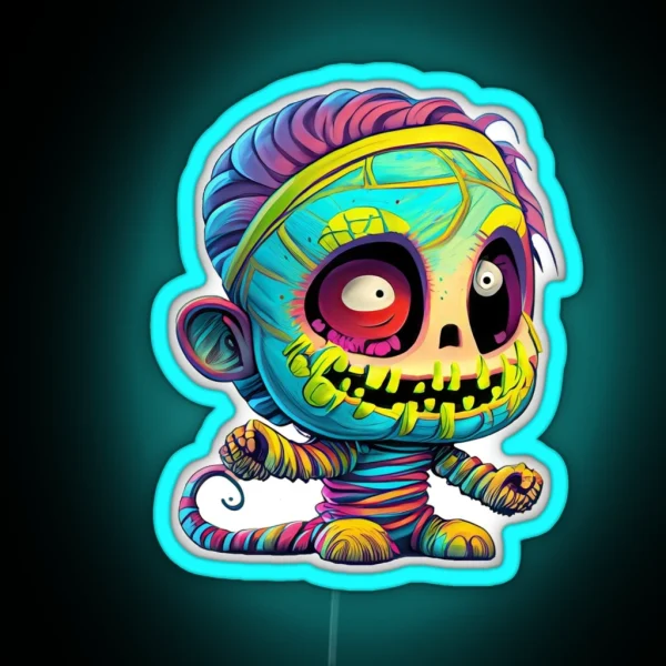 Funny Mummy Madness Colorful Cartoon Chaos RGB Neon Sign
