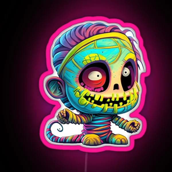 Funny Mummy Madness Colorful Cartoon Chaos RGB Neon Sign